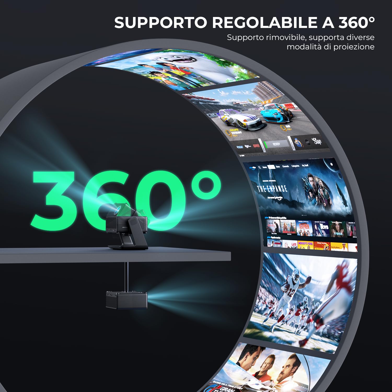 Proiettore Compatibile con Netflix, Proiettore Smart da 28000 Lumen 4K Supporto, Risoluzione Nativa 1080P, WiFi 6 e Bluetooth, Messa a Fuoco Elettrica e Correzione Trapezoidale 4D, Oltre 100000 Apps