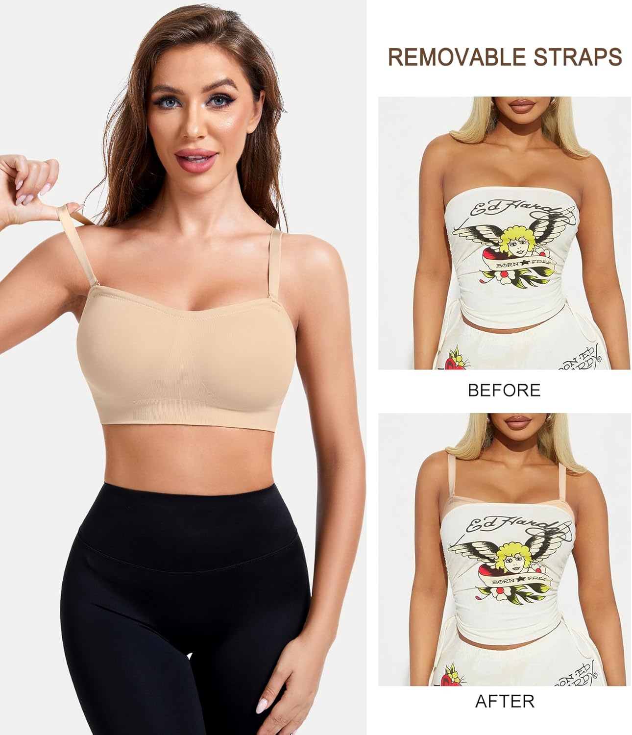 Strapless Bra for Women Wireless Padded Bandeau Bra Seamless Non-Slip Silicone Tube Top Push Up Bralette - Image 4