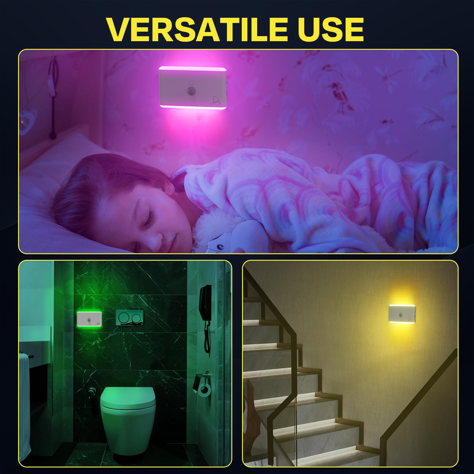Nordmoose Nachtlichter mit Bewegungssensor, magnetisch und USB C, wiederaufladbar, RGB-Farbwechsel-Modi, Auto-LED-Nachtlicht für die Kabine, 3 Stück