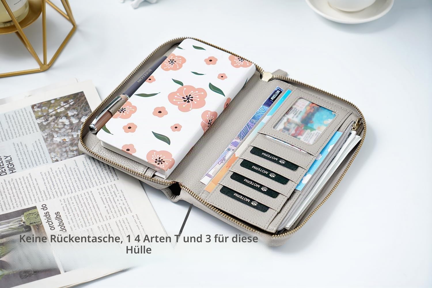 Moterm Reißverschluss Lederbezug für Weeks - Passend für Hobonichi Weeks und Weeks Mega Notebook Planer (Kiesel-Grau)