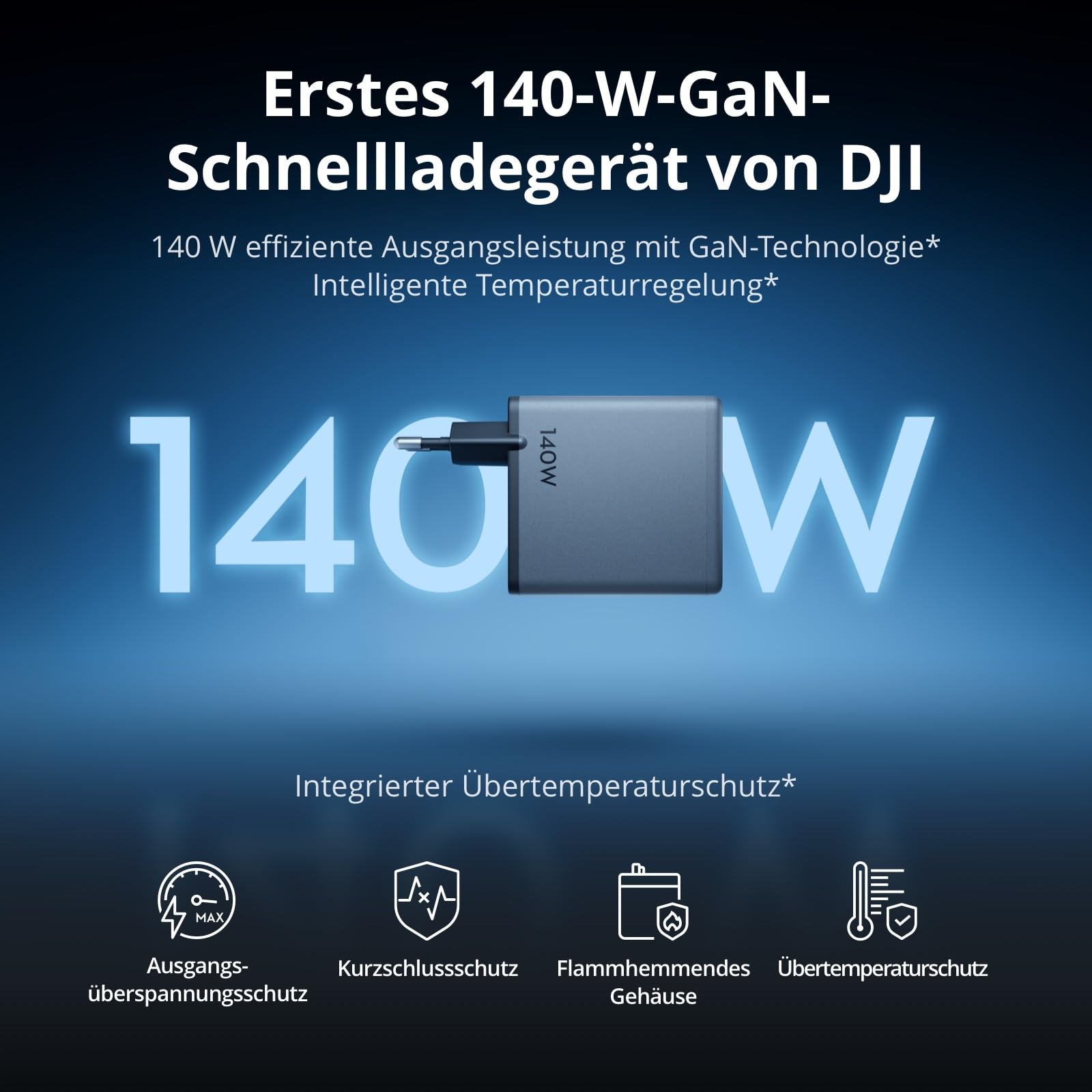 DJI Power 140W GaN Lade-Combo, inkl. 7-A-Kabel mit digitaler Anzeige (1 m) | 140 W Ausgangsleistung, 3 Anschlüsse, intelligente Temperaturregelung, Schnellladen, PD 3.1, Laptop Ladegerät
