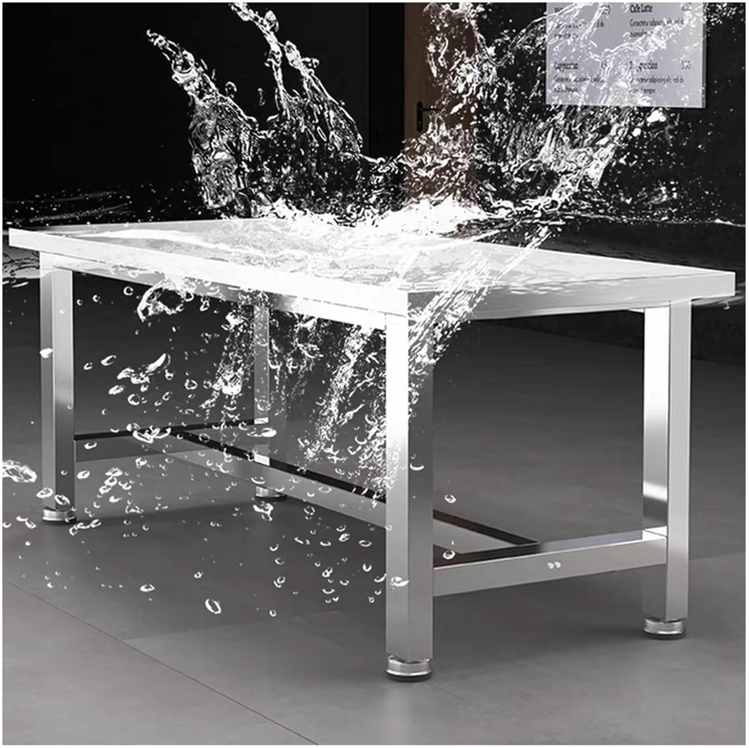 Heavy Duty Work Table Stainless Steel Table Top Single Shelf Adjustable Feet Factory Shop Packing Table Easy yo Install Water proof and Rustproof Multi-functional Preparation Table(100x60x80cm/39.4x23