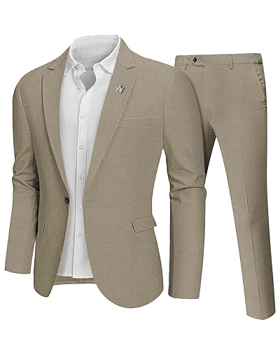 Hihawk Men 2 Piece Regular Fit Linen Suit, Casual Blazer