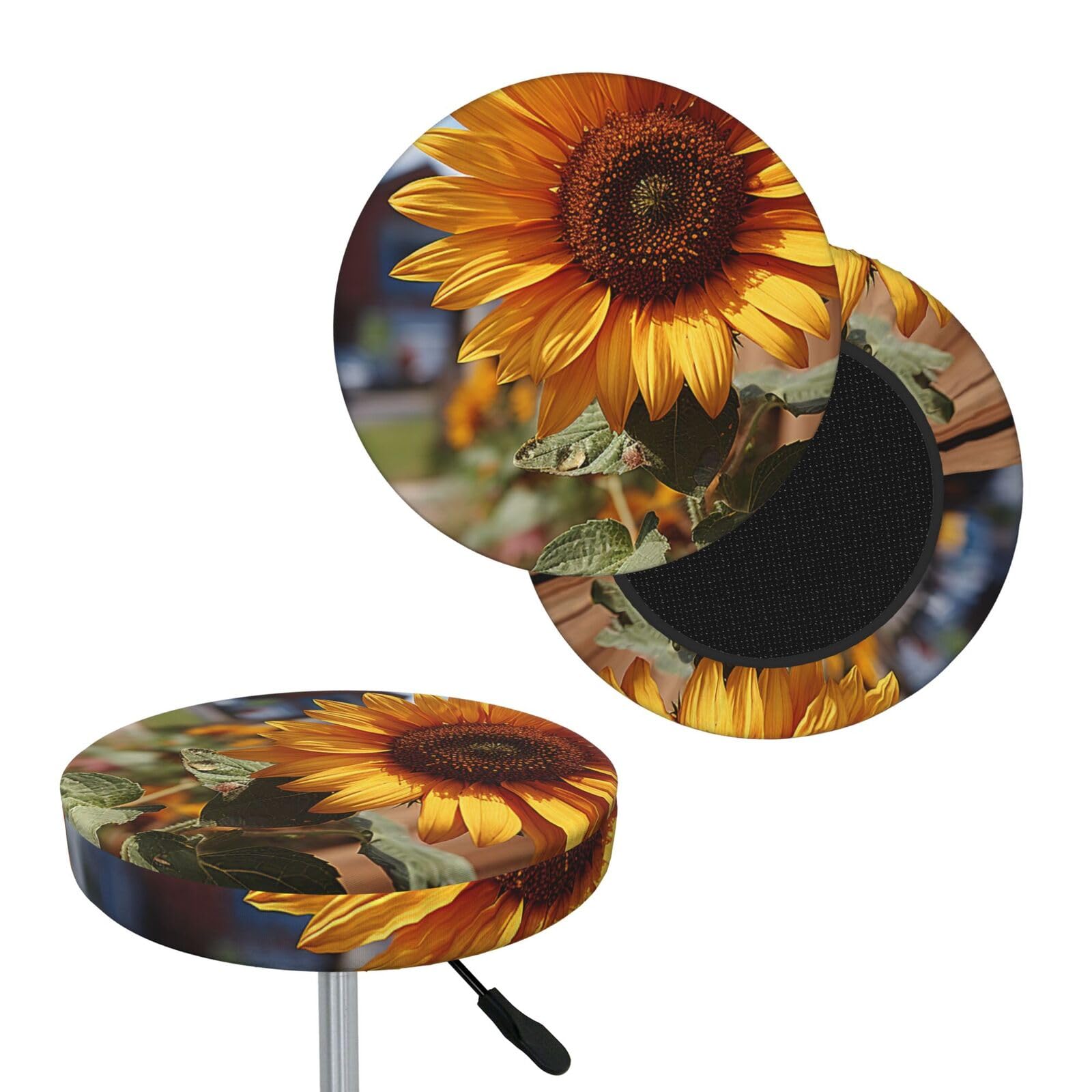 NONHAI Farm Sunflower Bar Stool Cover Round Elastic Stool Cushion Covers Dustproof Bar Chair Cover Washable Stool Cushion Slipcover Stretch Stool Seat Covers for 12-14 Inch Chair