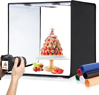 PULUZ 24x24 Inch Professional Light Box Photography Studio - Dimmable 120 LED Lights, 6 Backdrops, High CRI for Jewelry Food Product Shots