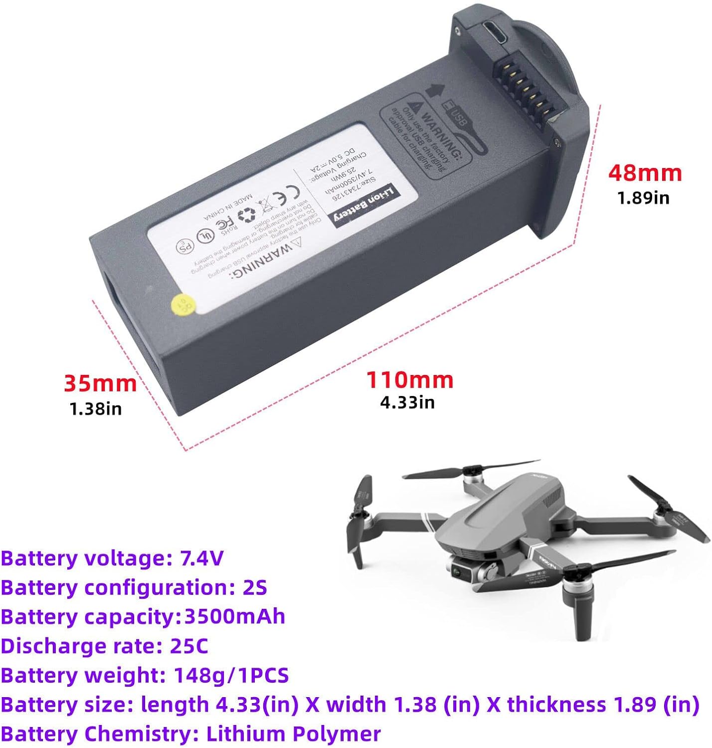 sea jump 2PCS 7.4V 3500mah Lithium Battery for 4D-F4 4DF4 Folding Aerial Photography Quadcopter Accessories Brushless Motor RC Drone Lithium Battery : Toys & Games