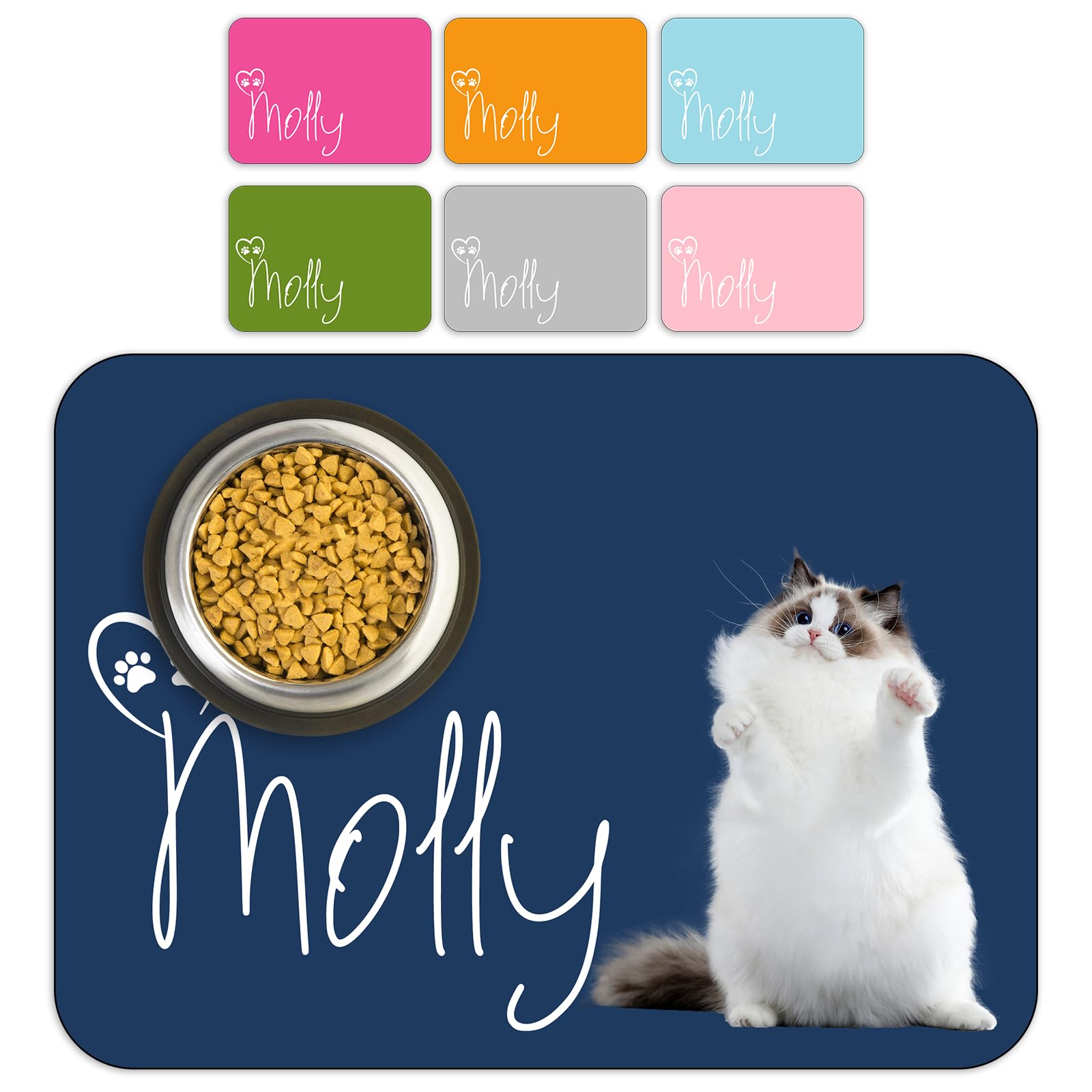 Personalised Dog Cat Food Mat with Name - Custom Pet Feeding Mat, Customisable Pet Placemat, Non-Slip, Waterproof, Easy Clean, Gift for Pet Lovers Style05