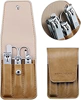 atimier 6PCS Stainless Steel Nail Clipper Set - Toenail & Fingernail Clippers, PU Leather Manicure Kit, Ergonomic Grooming Gift for Men Women (Beige)