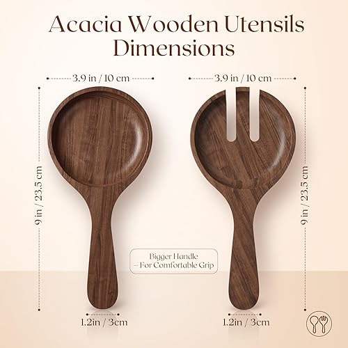 Miniatura 9 de Golden Ratio - Juego de ensaladera de cristal grande, cuenco de servir ensalada con utensilios de madera de acacia y base, para cenas,