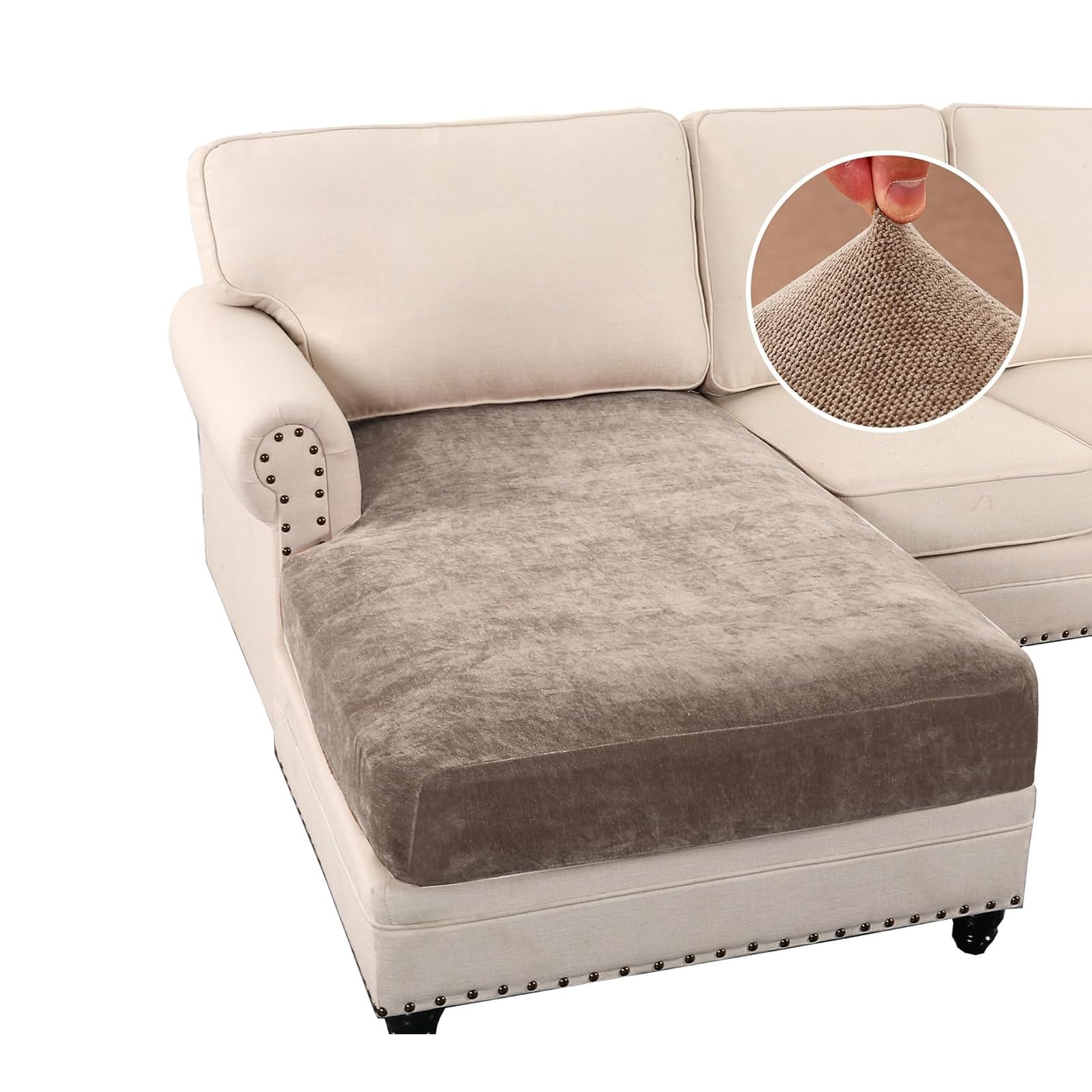 Housse de canapé élastique taupe tissu extensible facile à nettoyer salon