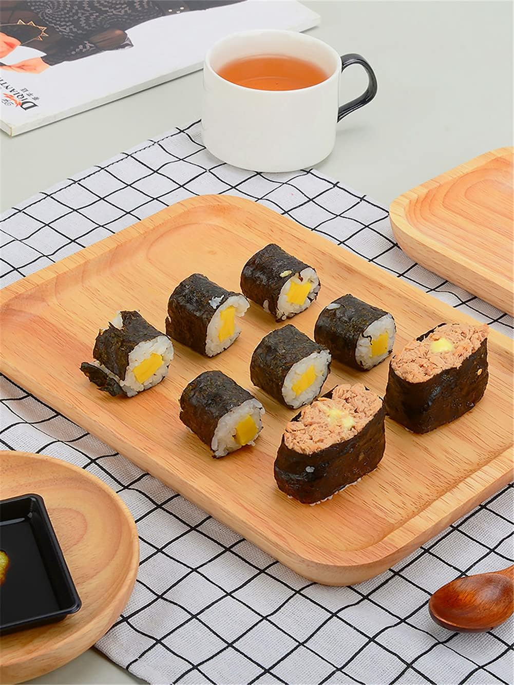 トレー 天然木製 木製お盆 コーヒートレイ カレー皿 パン皿 ホームパーティ用のお皿 耐久性 軽量 プレート皿 家族 レストラン ホ