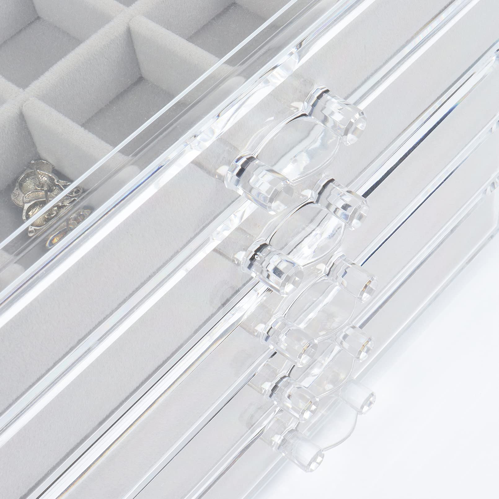 Nwvuop Boîte à bijoux en acrylique à 5 tiroirs - Rangement pour bagues - Organiseur pour boucles d'oreilles - Organiseur de bijoux - Gris