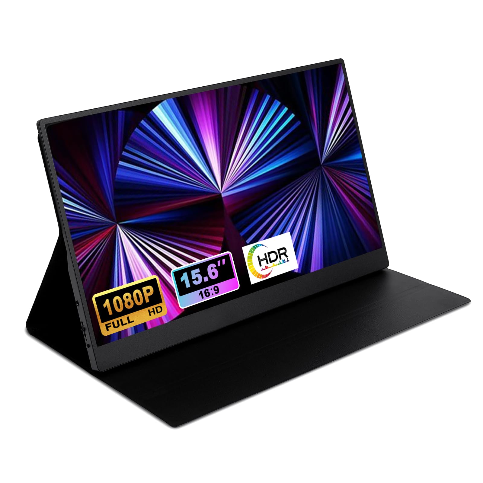 15.6-inch portable laptop monitor, FHD 1920 * 1080 resolution, equipped with USB Type-C and HDMI interfaces, supports HDR, metal shell design with smart cover, built-in speakers (Portable Monitor+3ft)