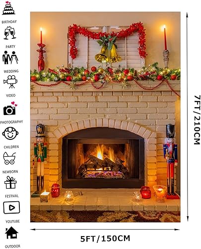 Miniatura 2 de Telón de fondo de Navidad de 5 x 7 pies para chimenea, decoración de fiesta de Navidad, telón de fondo de fotografía de Navidad, accesorios de