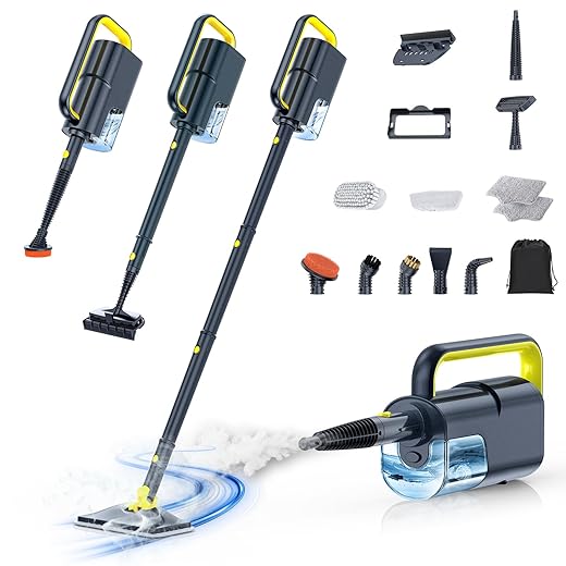 LABIGO 10-in-1 Steam Mop with Detachable Handheld Steamer, 350ml Tank, 10s Heat-Up, 248°F Steam Cleaner, 2-Level Control and Swivel Head for Floors, Carpets, Tiles, BBQ grill Multi-Surface Dark Grey