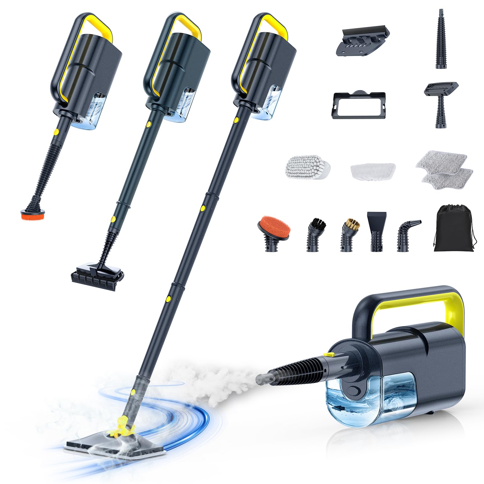 LABIGO 10-in-1 Steam Mop with Detachable Handheld Steamer, 350ml Tank, 10s Heat-Up, 248°F Steam Cleaner, 2-Level Control and Swivel Head for Floor, Carpet, Tile - Lightweight and Multi-Surface, Gray