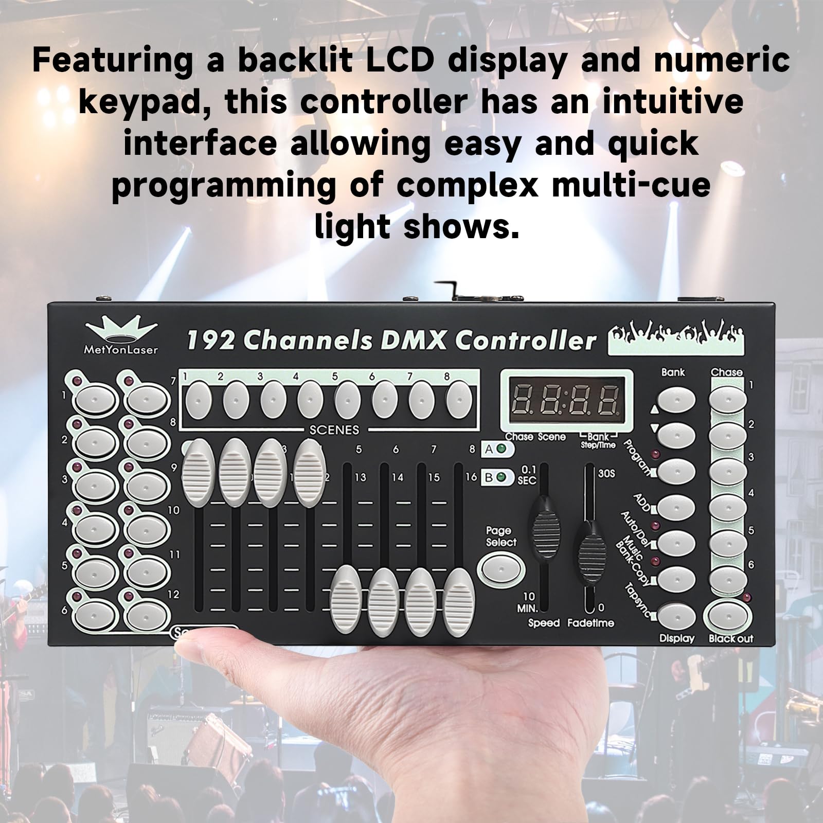 DMX-Controller, console DMX, console DMX512 a 192 canali, pannello di controllo per la modifica del programma per l'illuminazione scenica (nero)