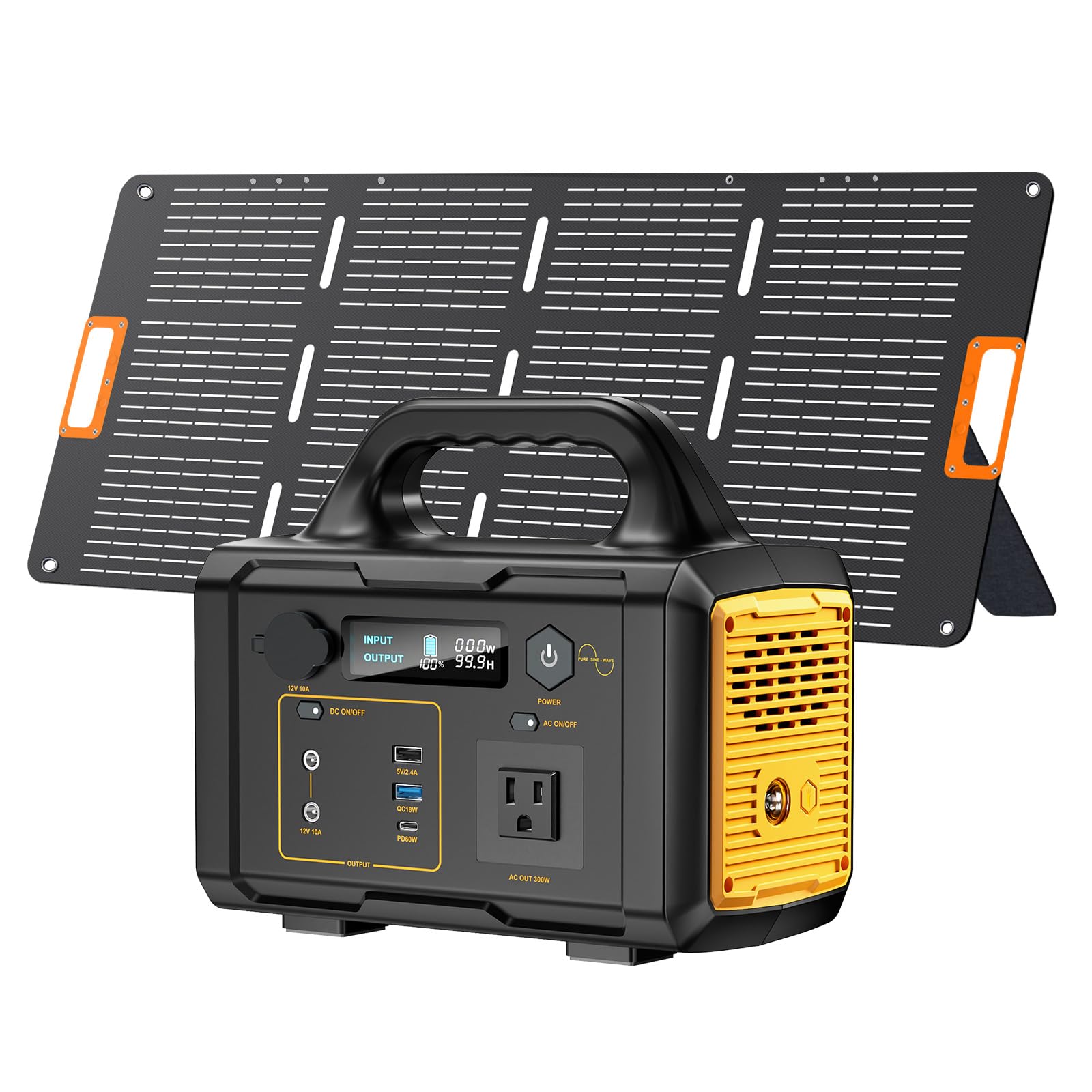 Solar Generator 293Wh Portable Power Station with Solar Panel Included, Solar Powered Generator Lithium Battery with 120V AC Outlet for RV Camping Outdoor Hiking Home Emergency Backup