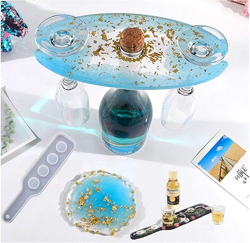 Lveofielygi Juego de 4 moldes de resina para servir de vidrio de chupito, 1 molde de silicona para soporte de vino, 1 molde de bandeja para vasos de disponible en Yaxa Venezuela