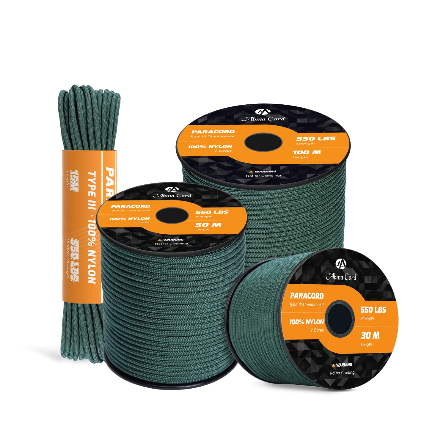Corda Paracord 550 HABING 600m – Nylon Tipo III, 5 Mm, 385 Kg, Per Tende E Sopravvivenza, Verde