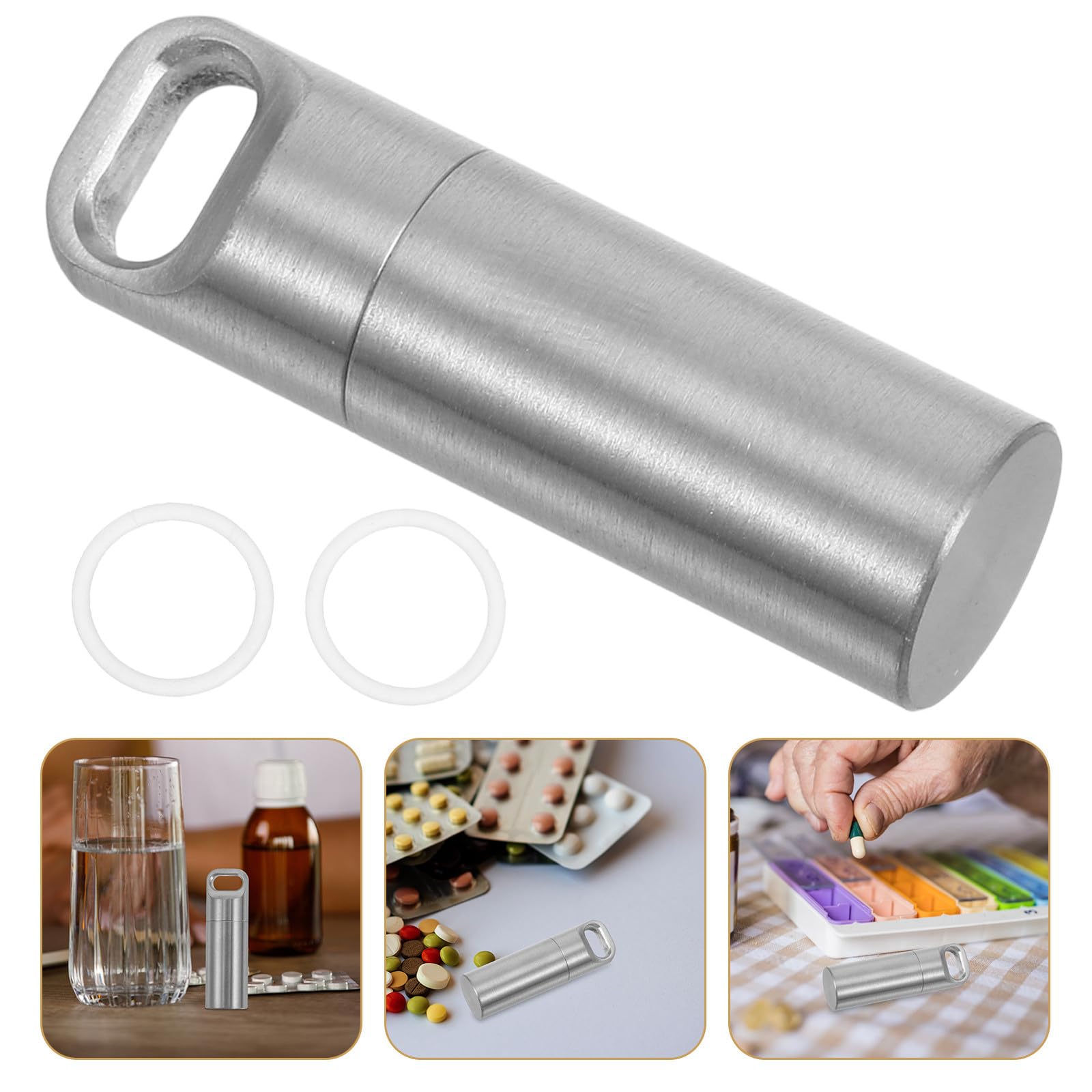 Healeved Pastillero para Almacenamiento Seguro de Medicamentos Pequeño Llavero de Acero Inoxidable Reutilizable Fácil de Limpiar Organizador Portátil en Exteriores