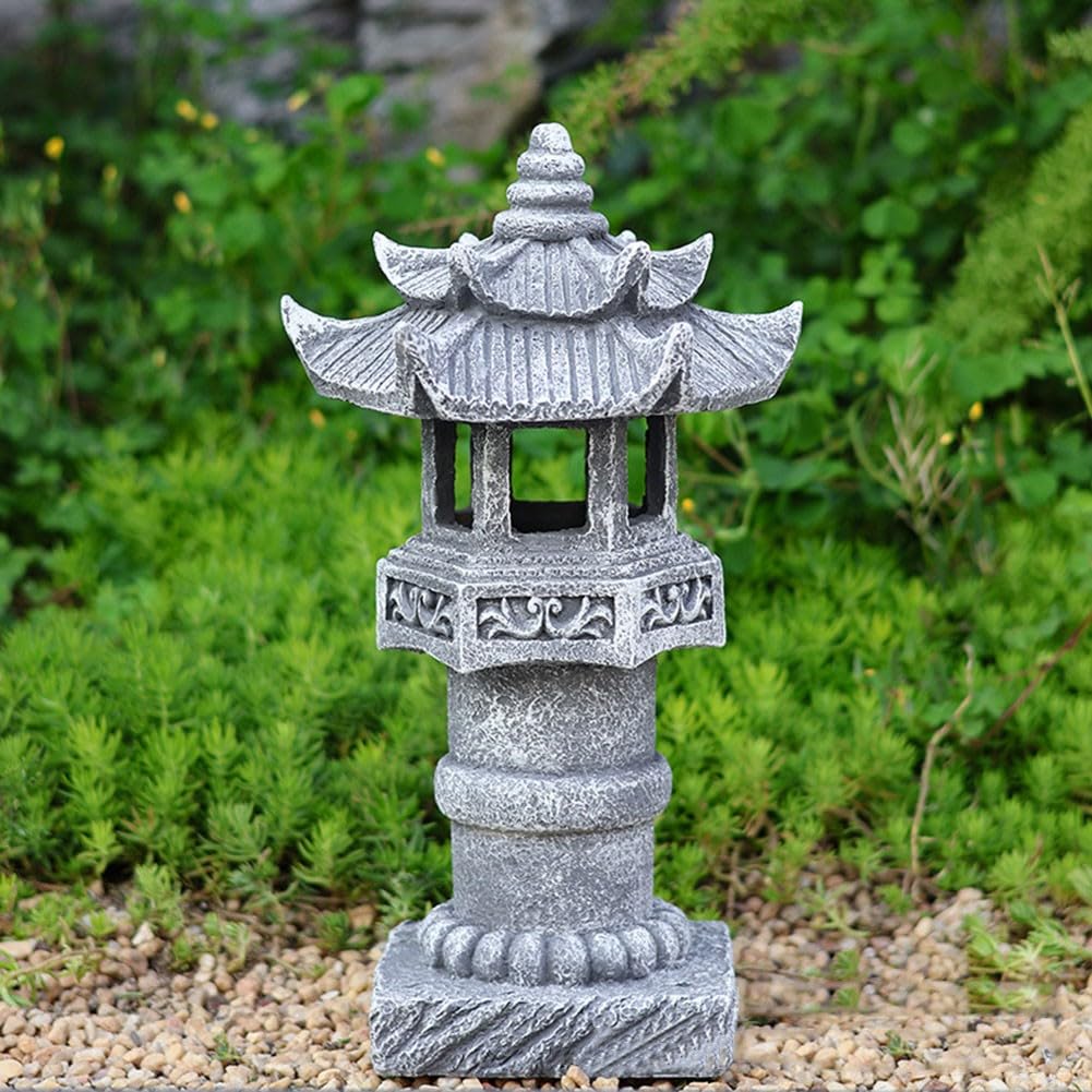 Lampe solaire de jardin Pagode Zen Spire Lanterne d'extérieur en résine imitation pierre IP44 12,2 x 30,5 cm