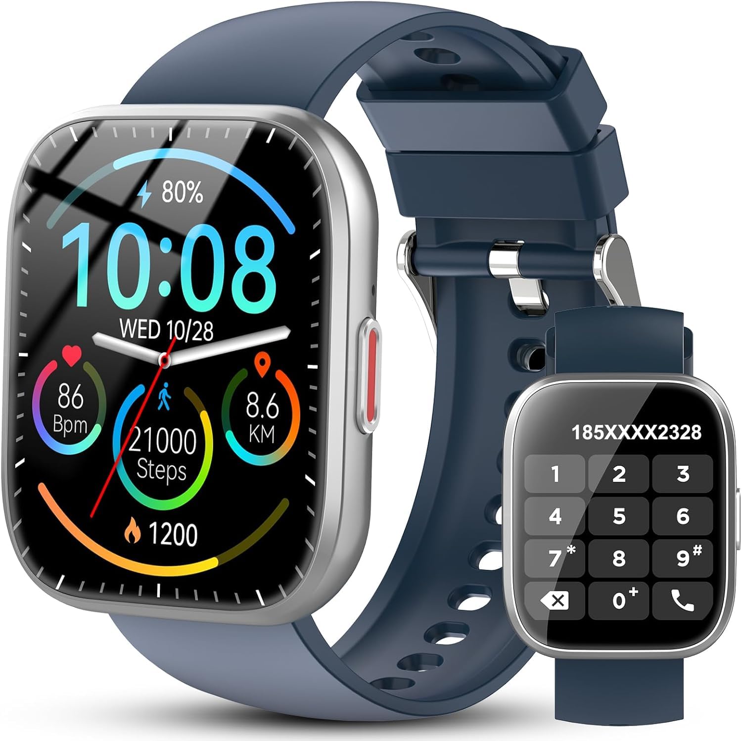 Reloj Inteligente Hombre Mujer, 1.85" Llamadas Smartwatch con 112 Modos Deportivos, IP68 Impermeable Smart Watch con Pulsómetro/Monitor de Sueño/Podómetro, Pulsera Actividad para Android iOS, Azul