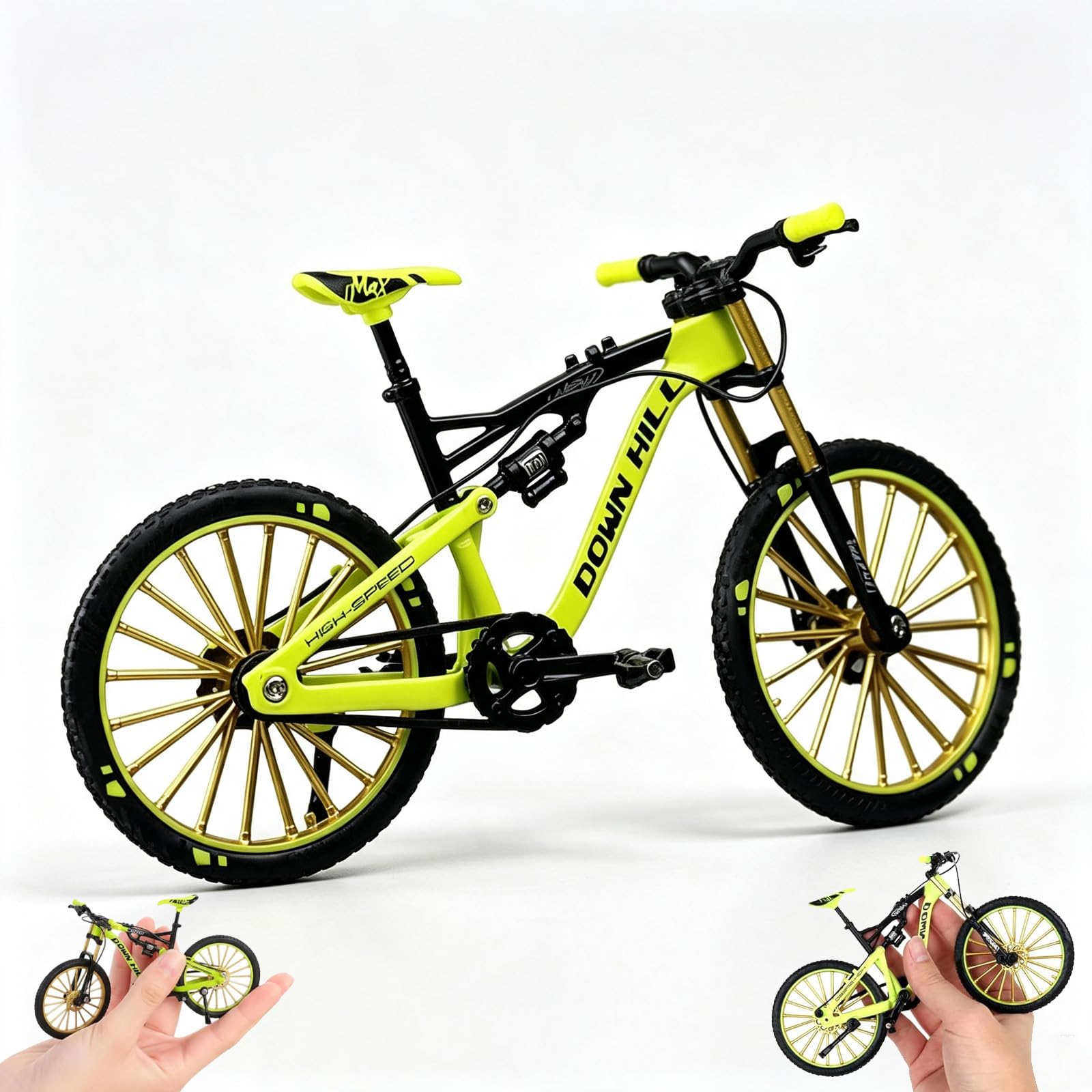 Finger Mountain Bike 1:10 Scale, Finger Bikes Full Suspension Model Green