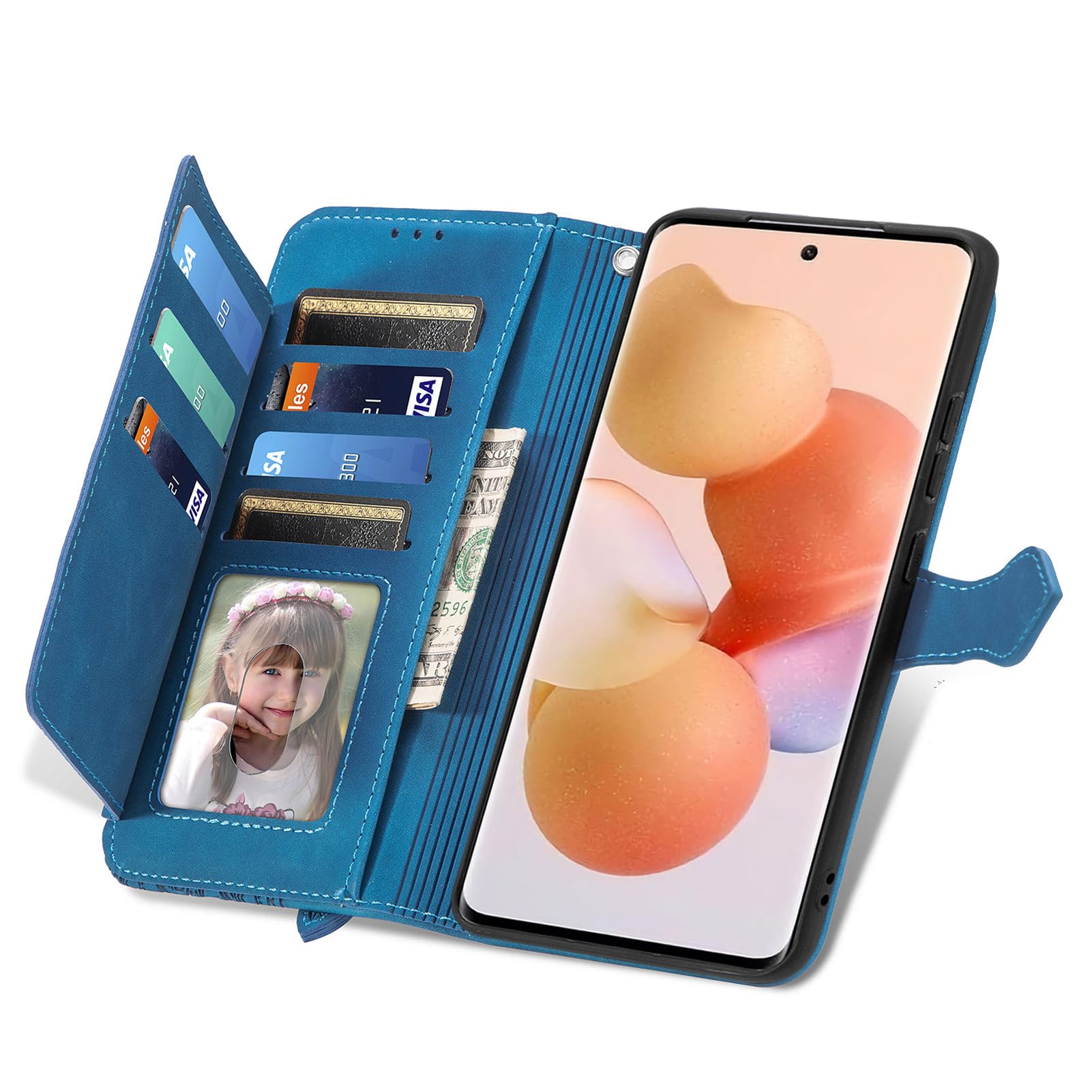 Custodia A Libro Portafoglio Con Fiori Per Xiaomi 12 Lite: Cover In Pelle Con Tasca Zip, Porta Carte E Cinghia - Viola - 3