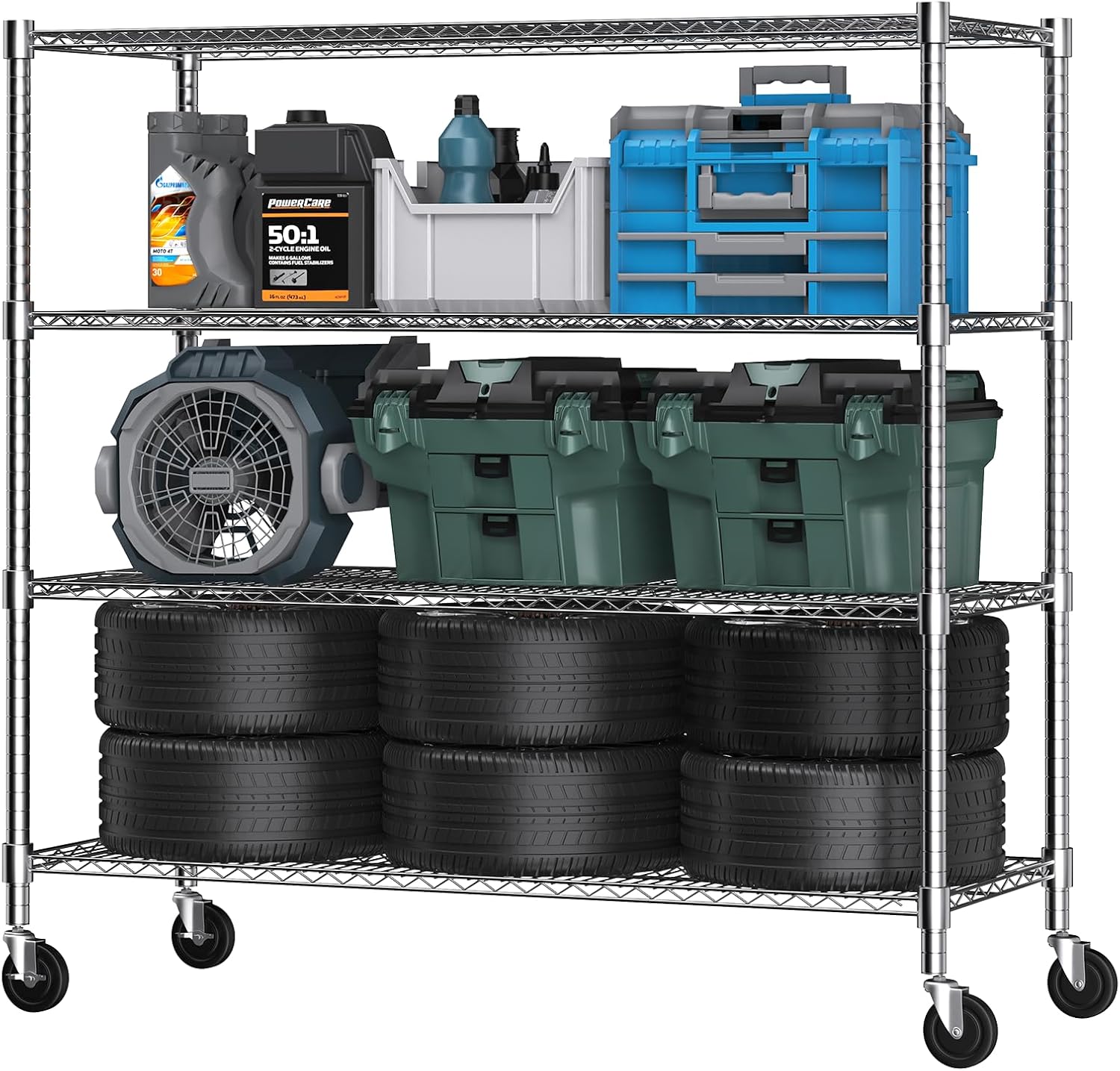 Himimi 72″ H Storage Shelves 4 Tier Metal Shelving Adjustable Wire Shelf with Wheels, Heavy Duty Shelving for Garage Kitchen Pantry Bathroom Laundry,18″ D*48″ W*72″ H, Silver Himimi 72″ H Storage Shelves 4 Tier Metal Shelving Adjustable Wire Shelf with Wheels, Heavy Duty Shelving for Garage Kitchen Pantry Bathroom Laundry,18″ D*48″ W*72″ H, Silver