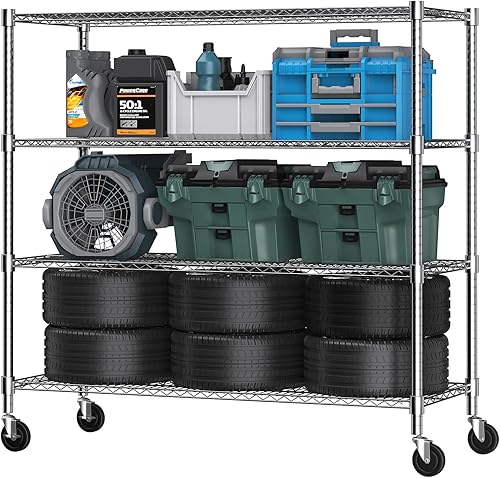 Miniatura 29 de Himimi Estantería de almacenamiento de alambre de acero resistente de 5 niveles, estantes de almacenamiento de metal ajustables con ruedas, estante