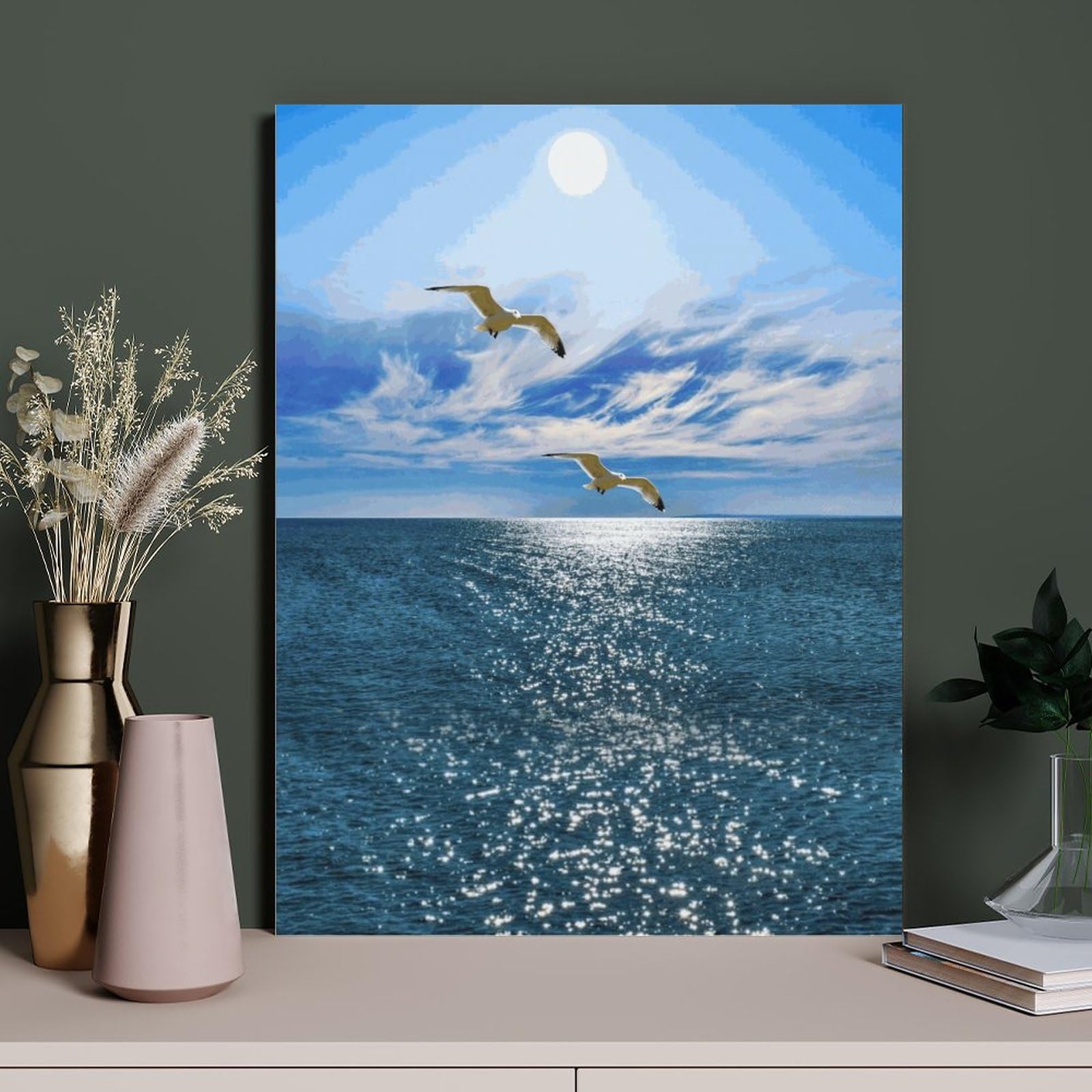 Amazon.co.jp: 絵画 二羽のカモメが海の上を飛ぶインテリア 絵画 輝く