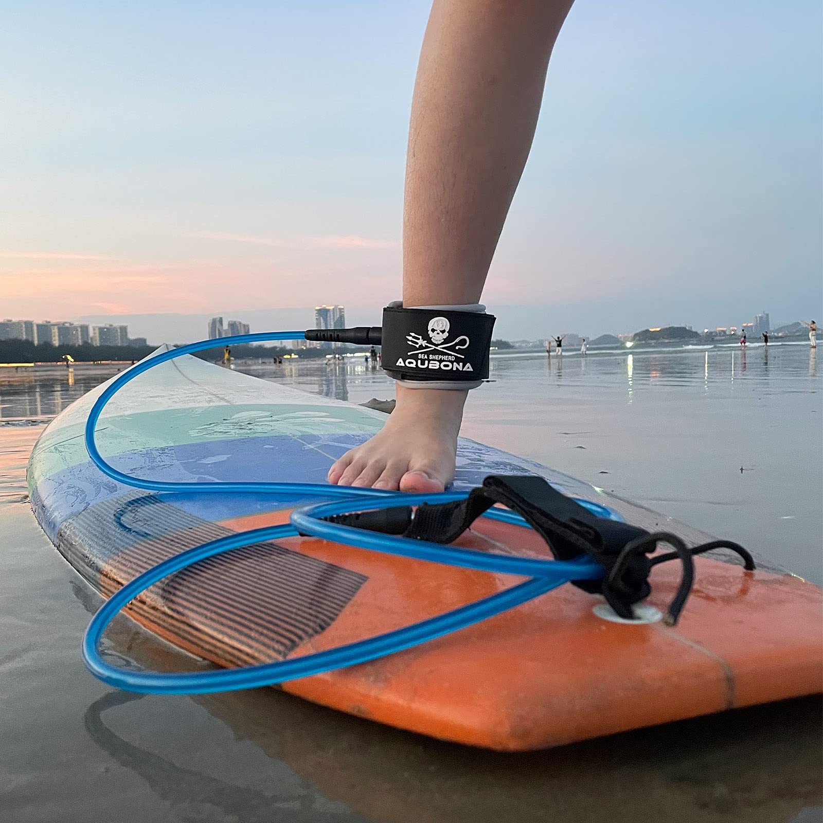 Correa de Tabla de Surf, Cuerda de Pierna Sup de 6/7/8 pies, Correa de Tobillo Ajustable 7 mm, Correa de Surf Recta con Bolsillo para Llaves para shortboard, Skimboard, Longboard
