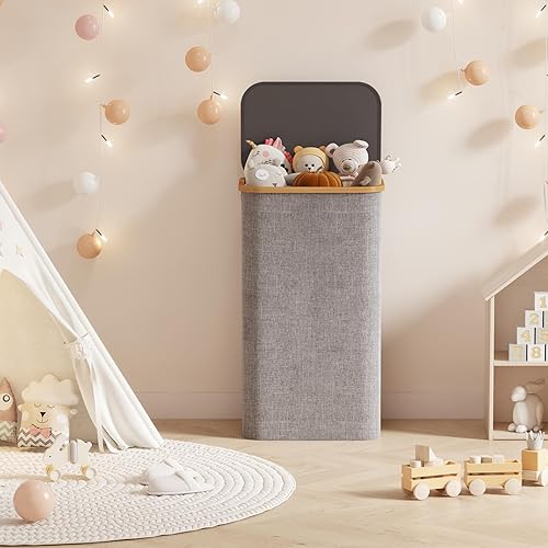 Miniatura 90 de Lifewit Cesta grande de 100 litros con tapa para ropa con asas de bambú y bolsa extraíble, plegable para dormitorio, baño, residencia universitaria