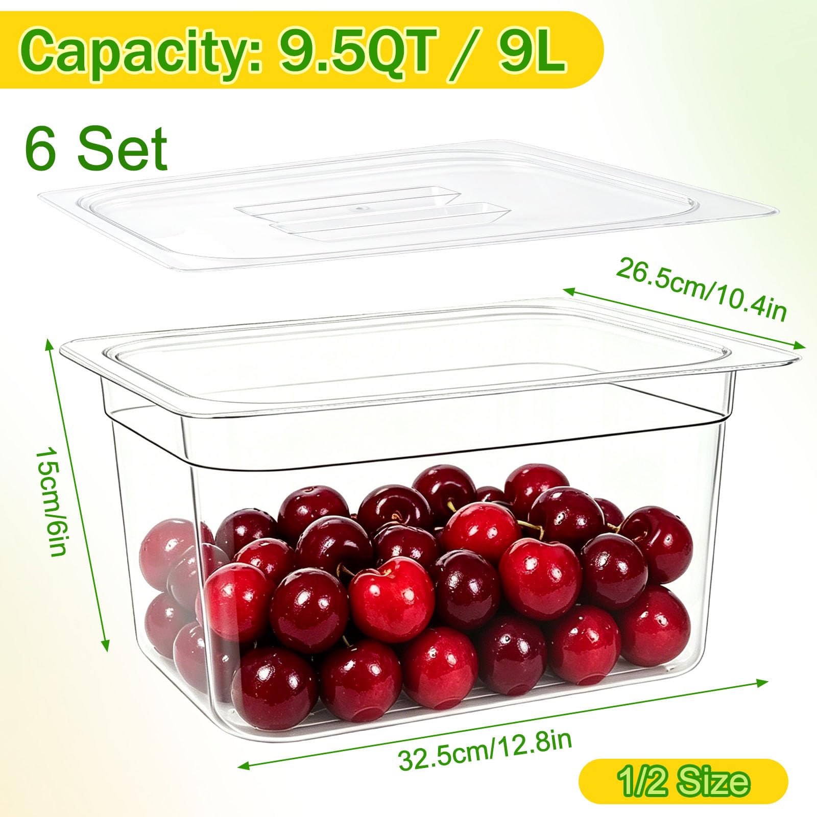 Confezione da 6 teglie per alimenti in plastica profonde da 15,2 cm, con coperchio, in policarbonato, per ristoranti, commerciali, impilabili, trasparenti, con coperchio, per frutta, verdura