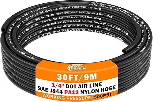 CheeMuii 30 pies 1/4 línea de aire DOT 1/4" PA12 tubo neumático de nylon 9.1 metros 1/4 pulgada OD tubo de aire neumático tubo de línea de aire para