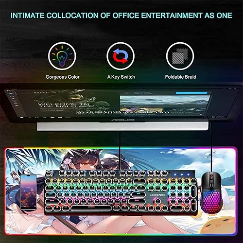 Miniatura 4 de Mouse Pads Sexy Butt Anime Girl Gaming Computer Mouse Pad RGB Large XXL Mouse Carpet Big Mause Pad PC Desk Play Mat Backlit 24 inch x12 inch,