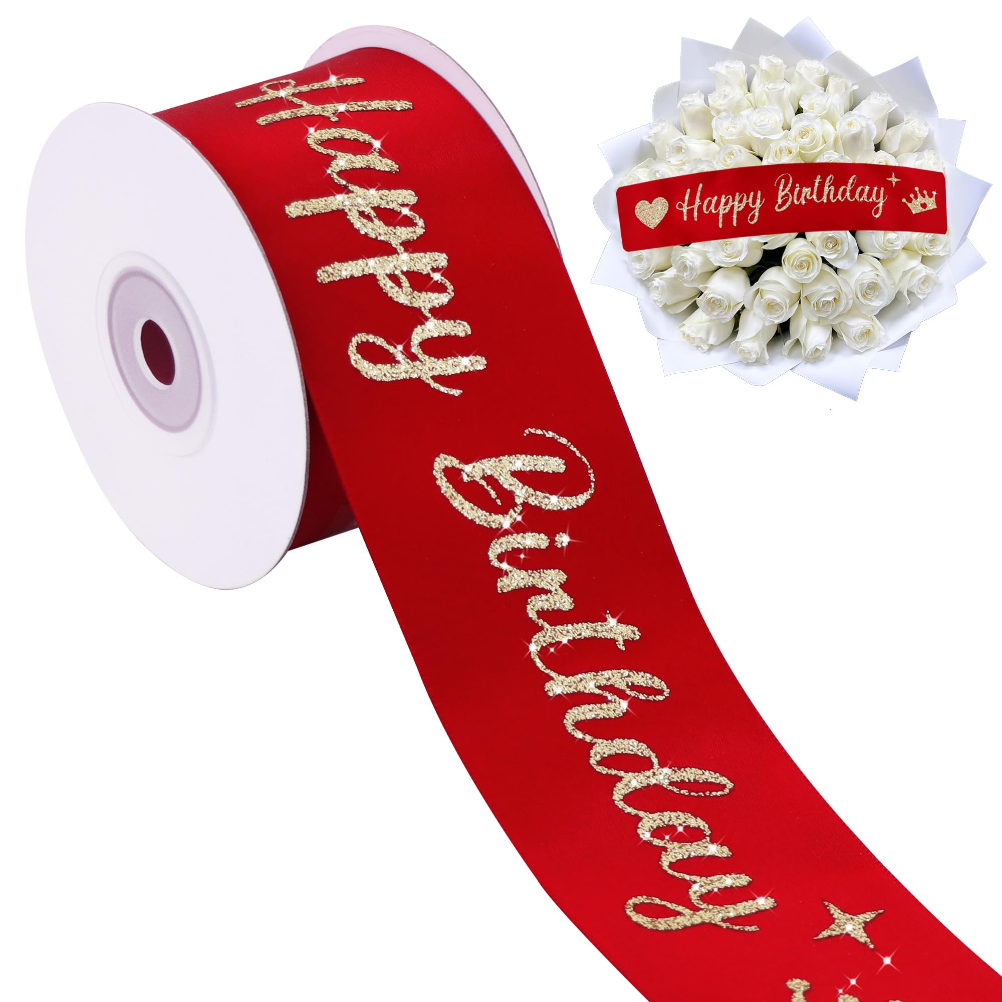 TONIFUL Glitter Claret Red Happy Birthday Ribbon 2 Inch x 10 Yards Wide Burgundy Shiny Birthday Ribbon for Flower Bouquet, Gift Wrapping, Cake Decoration, Crafts, Banner Making and Party Decor