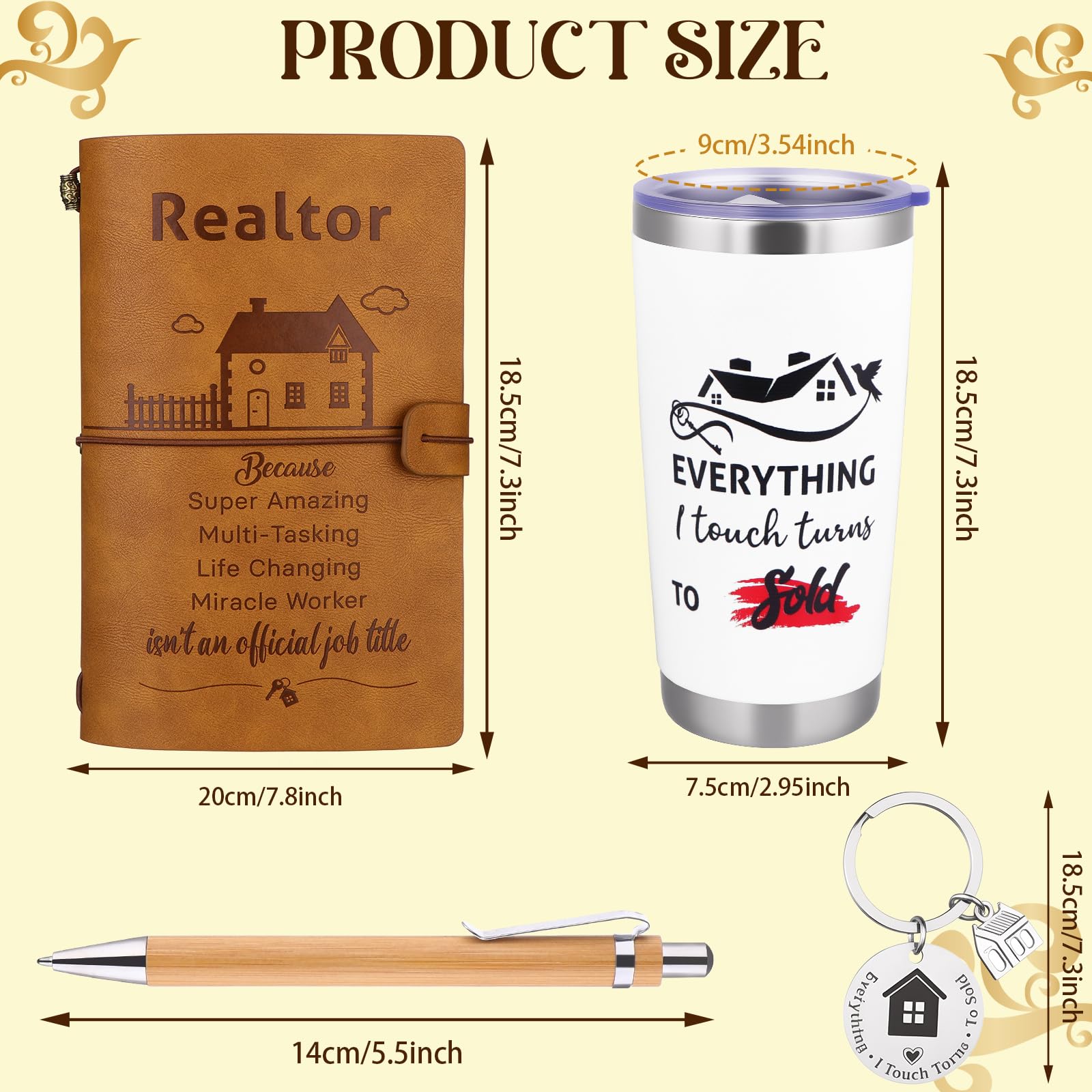Gift For A Real Estate Agent Tumbler 20oz, Gifts for Realtor, Realtor Journal 140 Pages Notebook, Keychain, Pen, Real Estate Gifts for Women, Closing Gifts For Realtors, Funny Real Estate Presents