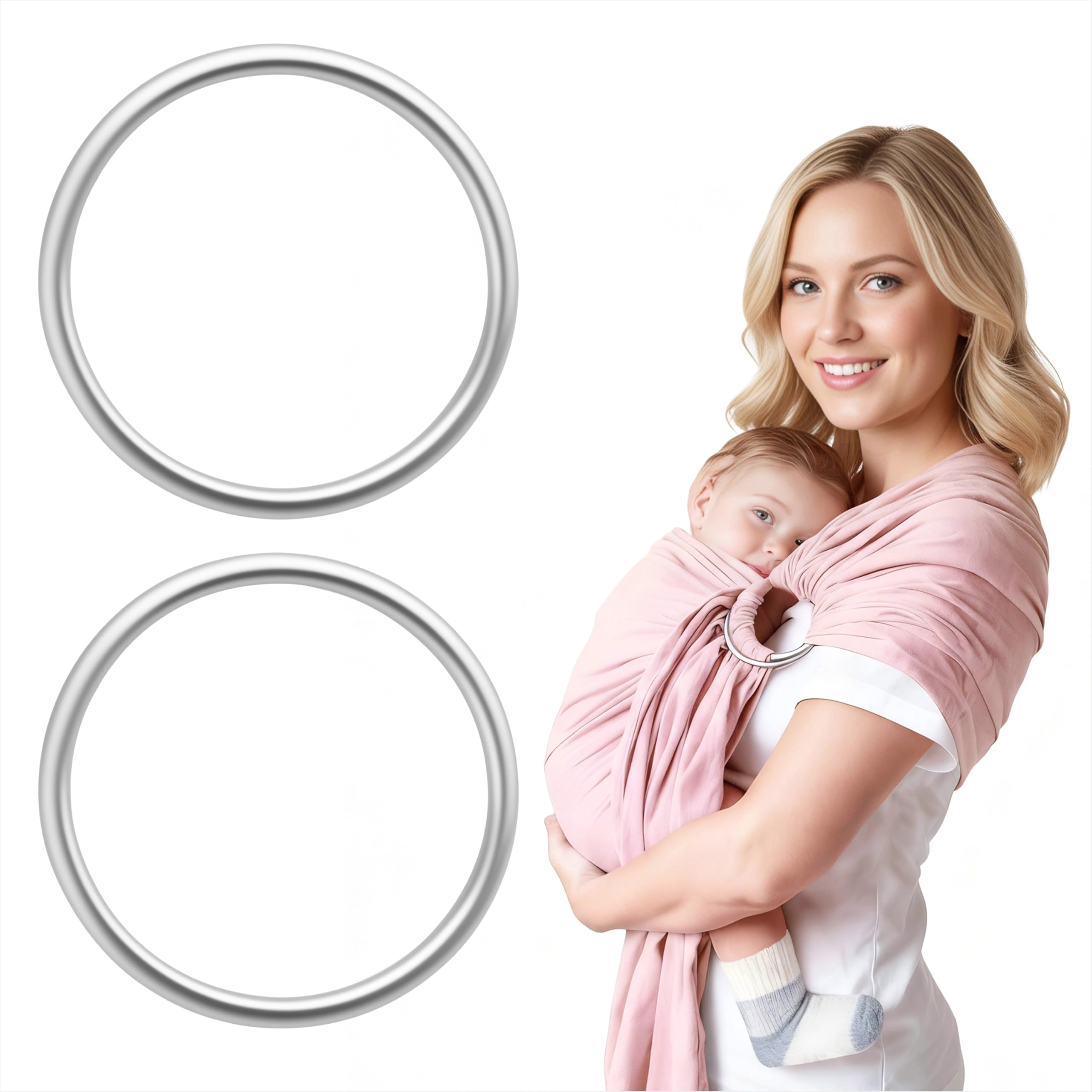 Aluminium Tragetücher Ringe Baby Sling Ringe Weiche Atmungsaktive Tragetuchringe für Kleinkinder Neugeborene Kinder Tragetuch 2 Stück Silber