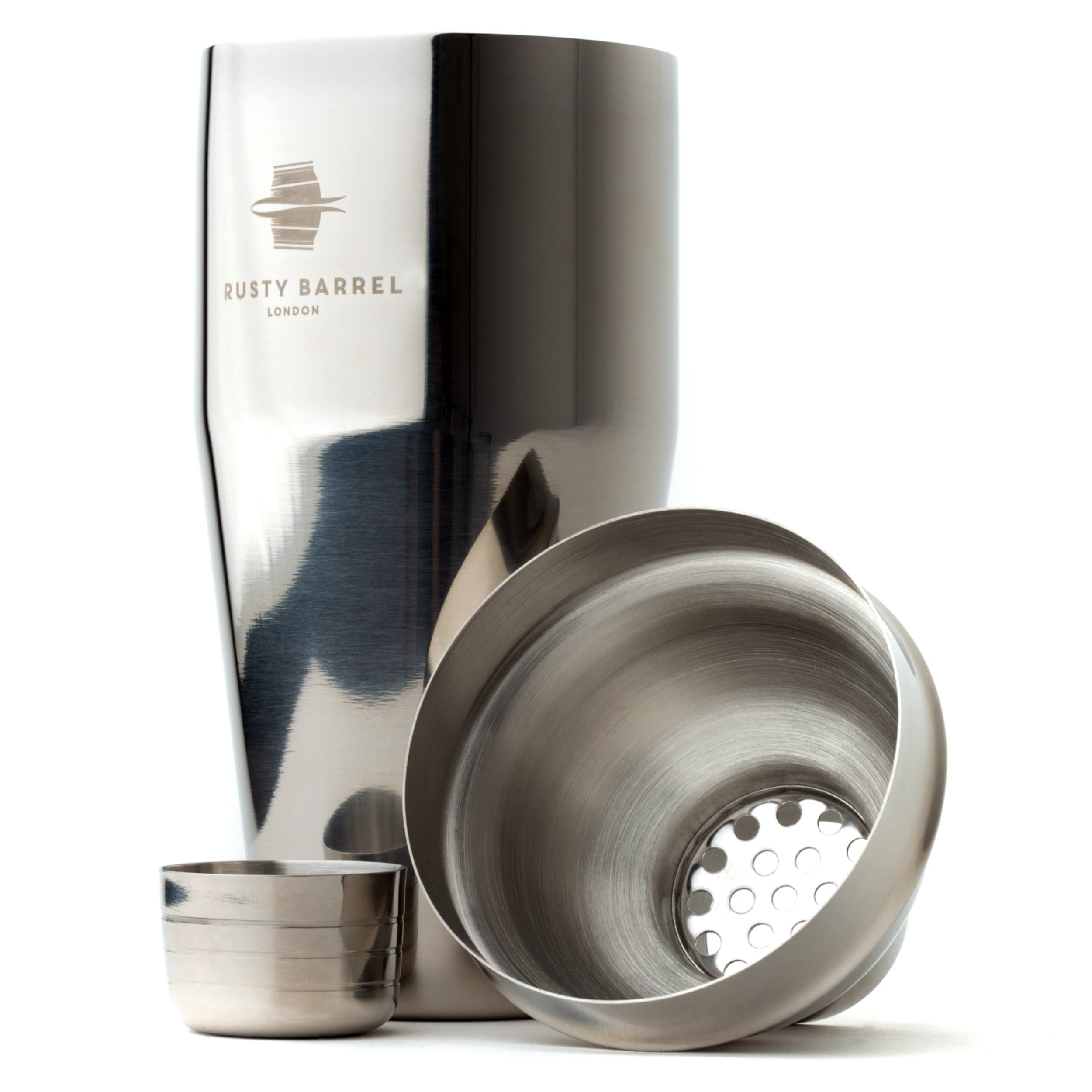 Mayfair Ensemble shaker à cocktail – Grand shaker en acier inoxydable de style Manhattan de 750 ml avec passoire intégrée, double doseur 25/50 et livret de recettes de cocktails |