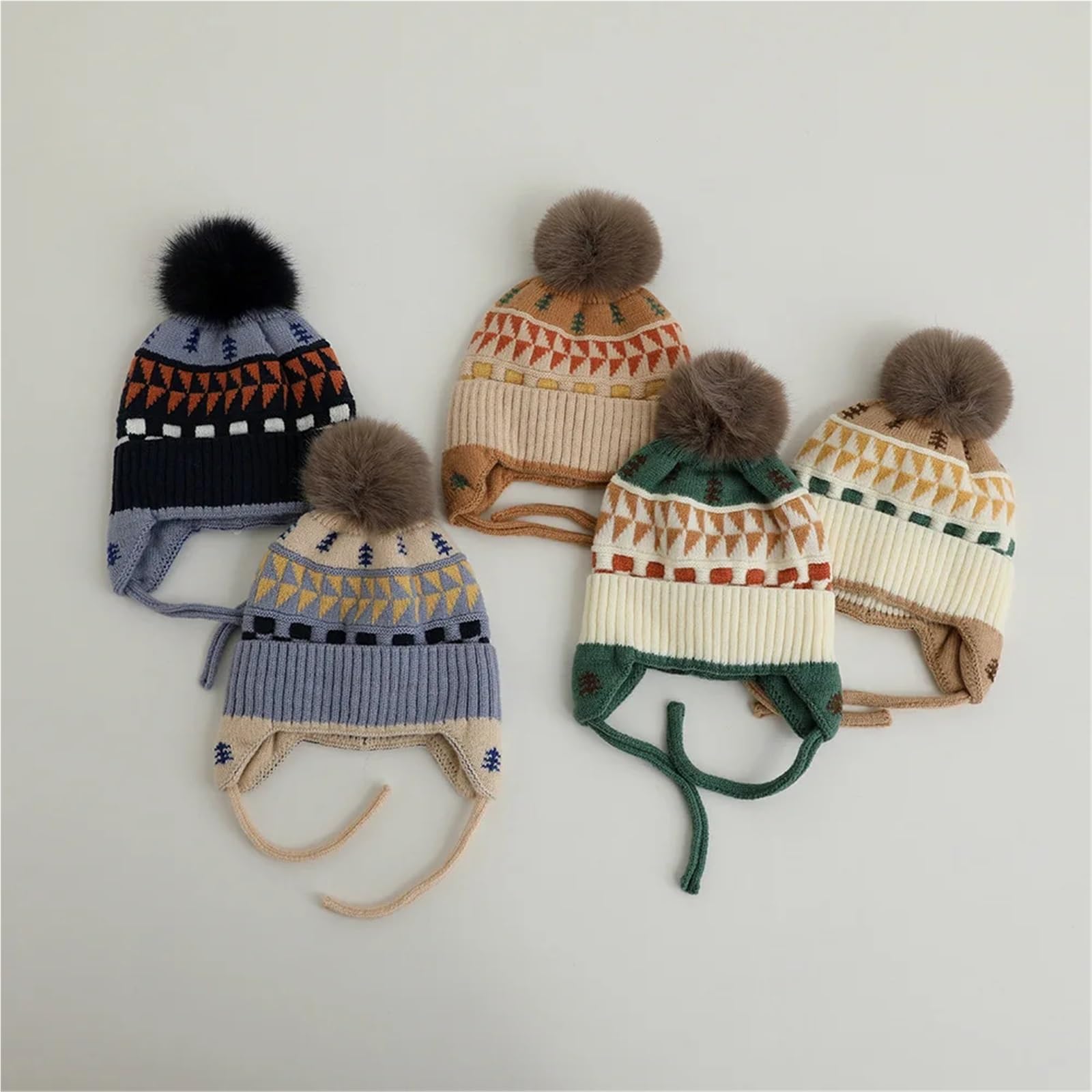 Cute Kids Knit Hat Autumn Winter Warm Kids Ear Protection Caps for Girls Boys Beanie Cap Soft Kids Bonnet Caps(E)