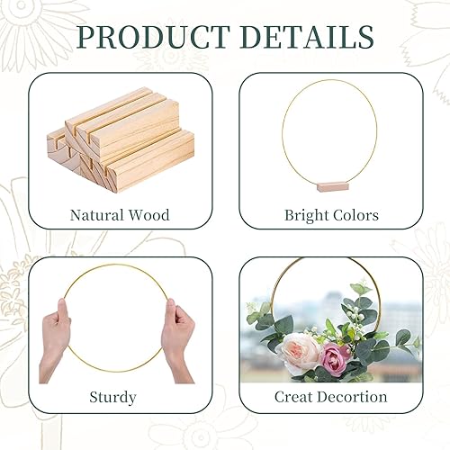 Miniatura 4 de Paquete de 12 centros de mesa de aro floral de metal de 8 y 12 pulgadas para mesa, anillo de corona de metal dorado con 6 soportes para tarjetas de