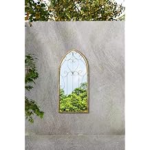 MirrorOutlet Large Metal Rustic Arched Shaped Window Garden Outdoor Mirror Gate 100cmX50cm, Champagne Silver,GM076