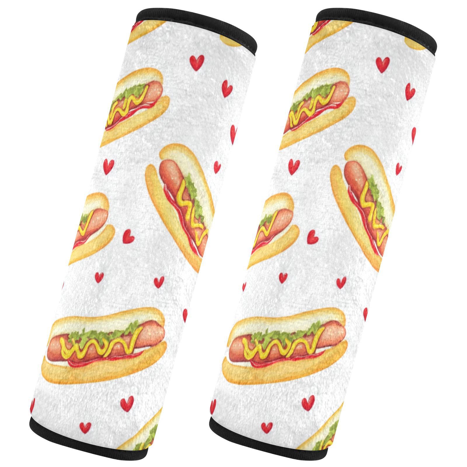 Seat Belt Covers 2 Pack Hot Dogs Hearts Car Seat Strap Covers Super Soft Car Seat Neck Cover for Boys Girls Adults Babies M