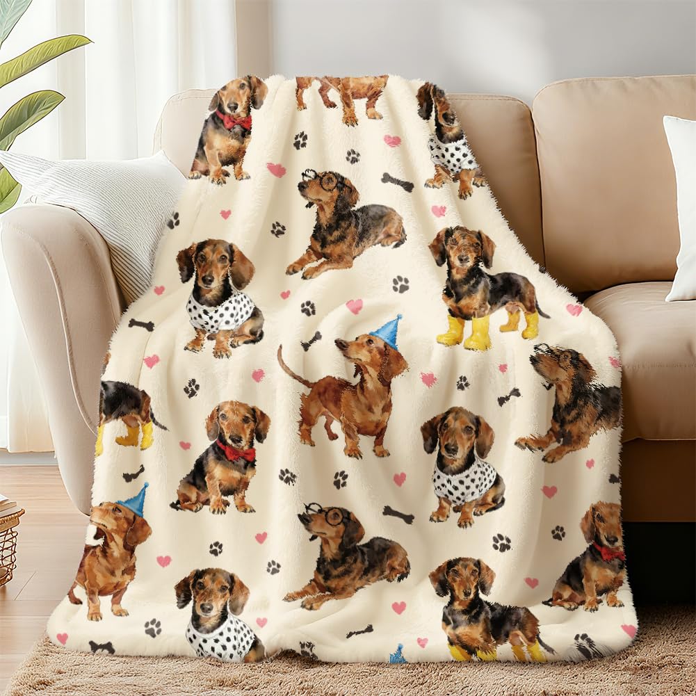 WADORN Manta de perro salchicha, acogedora y suave manta con bonito perro mullido, 500 g/m², franela de forro polar, regalo divertido para amantes de los perros, para oficina, habitación, sofá, cama