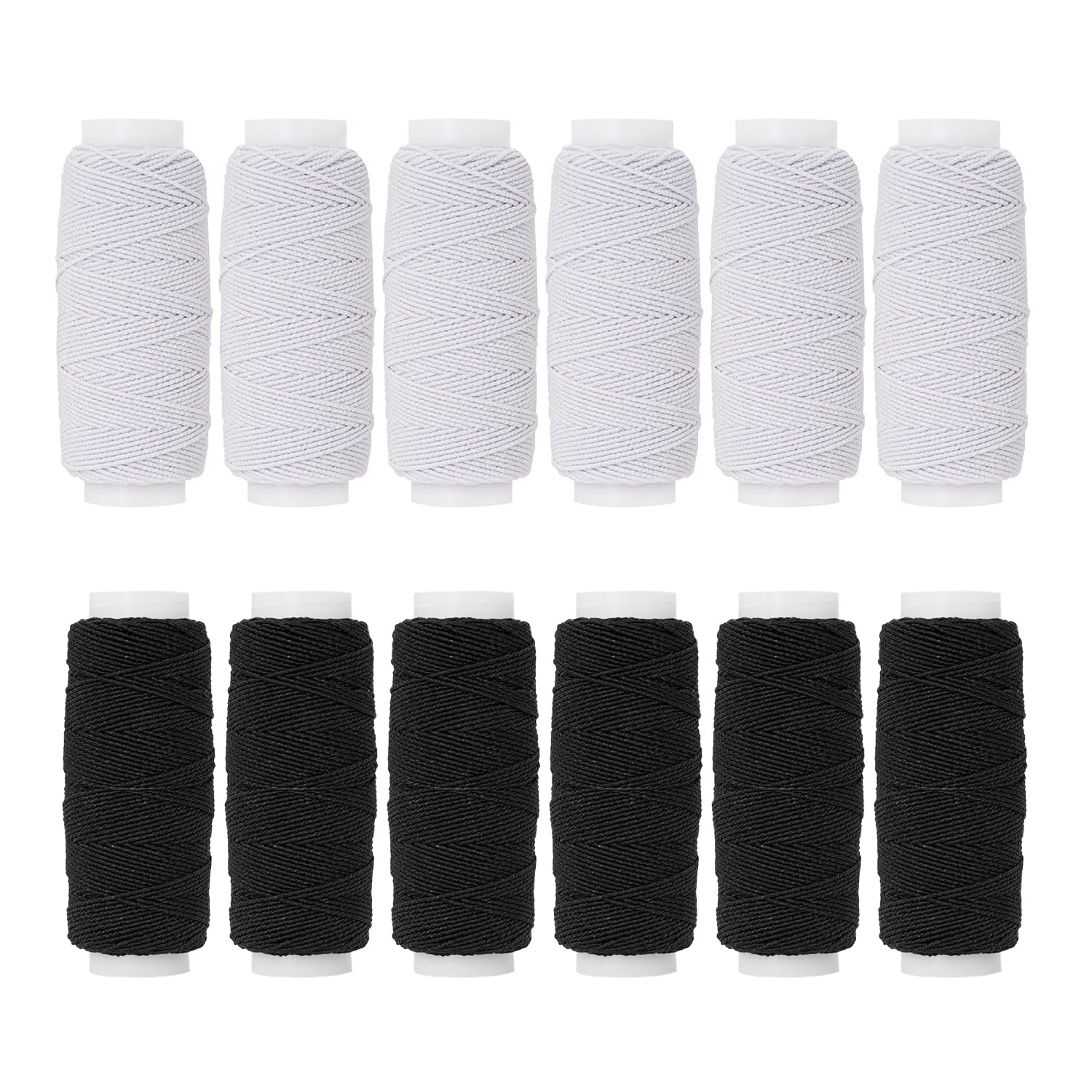 Cordón elástico para manualidades de 0,75 mm, 20 m cada carrete, hilo de coser elástico para máquina de coser, hilo elástico para costura, acolchado y manualidades, cuentas (6 negros + 6 blancos)