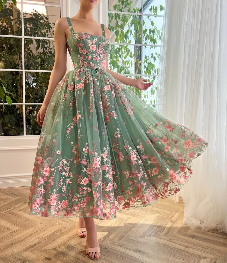 Ftupza Embroidered Tulle Prom Dresses with Pockets Lace Tea Length Formal Dresses A-line Strapless Evening Gowns - Image 4