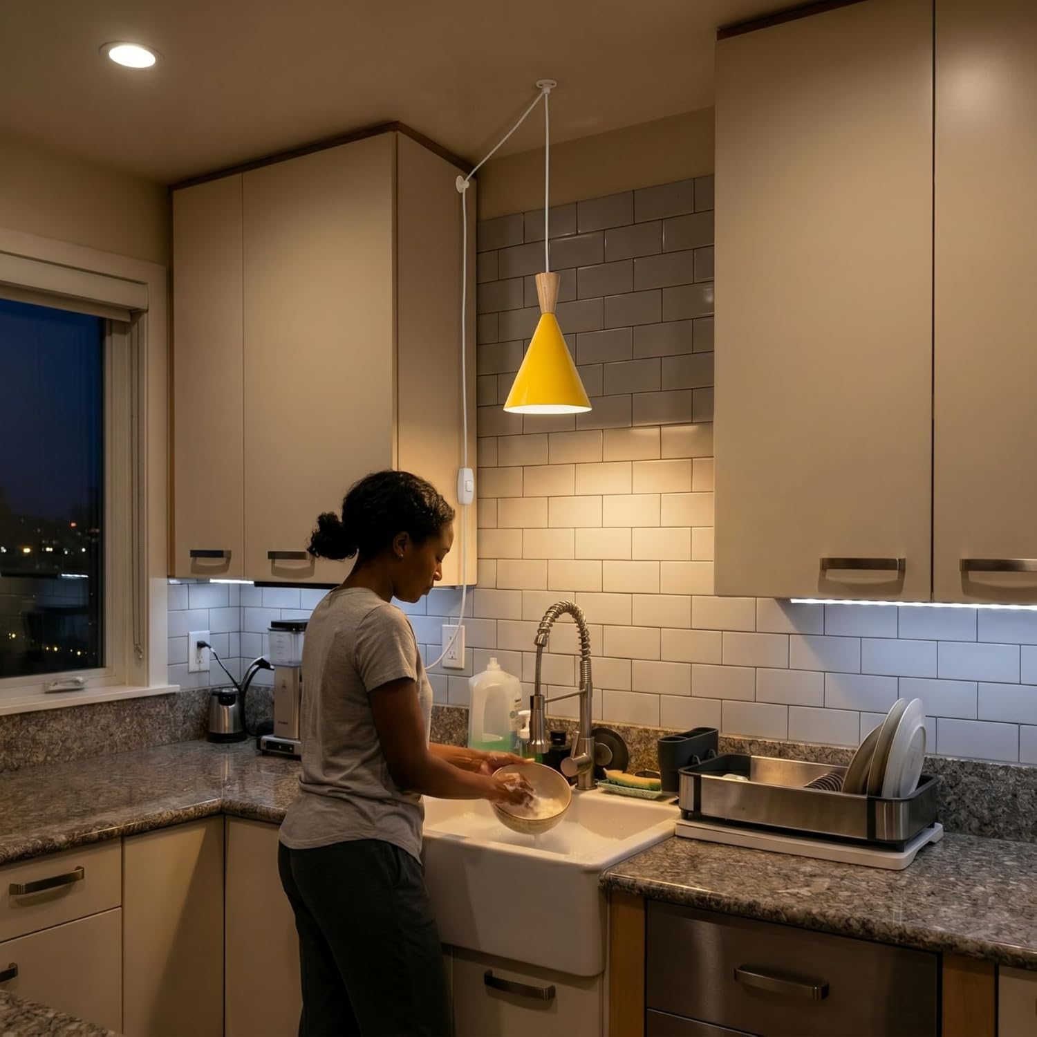 DEC LUCE DECOLUCE LIGHTING Modern Plug in Pendant Light Kitchen, Adjustable Hanging Lamps Plug into Wall Outlet for Dining Room, Bedroom, Living Room, Contemporary Wall Décor(Melon Yellow)