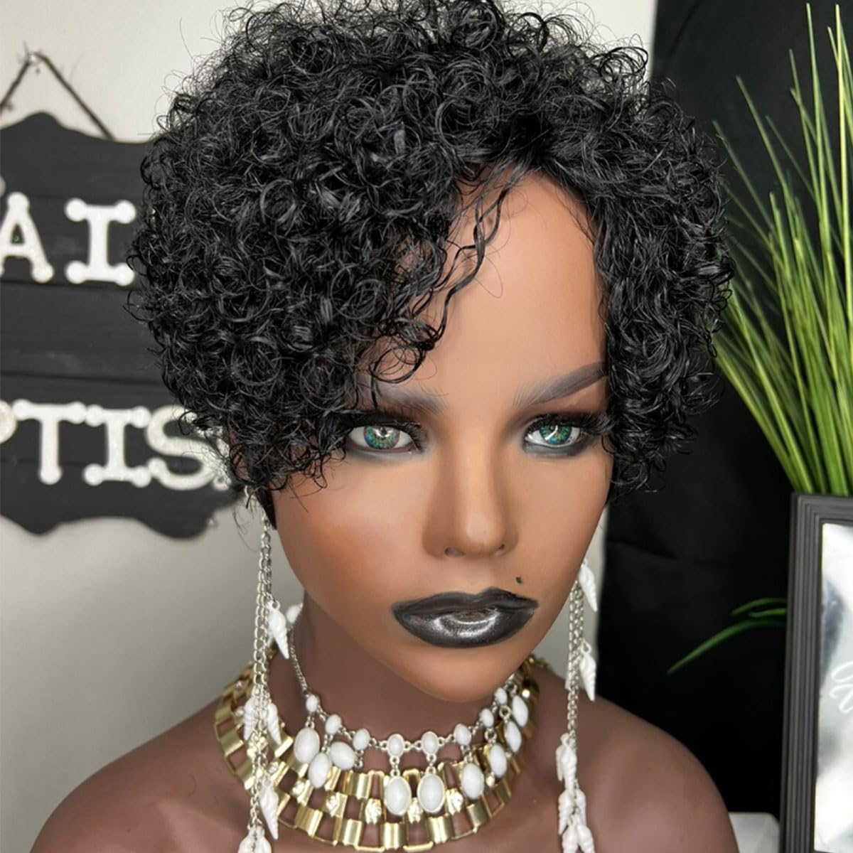 showreal Pixie Cut Wig Human Hair for Women Highlight Brown Short Straight Wigs 100% Real Human Hair Pixie Cut Wig with Bangs Layered Virgin Hair Glueless Natural Short Wig (9149-1B/30)